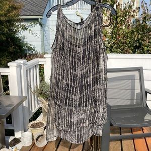 XL/TG Eileen Fisher silk black, grey cream print long flowy tank